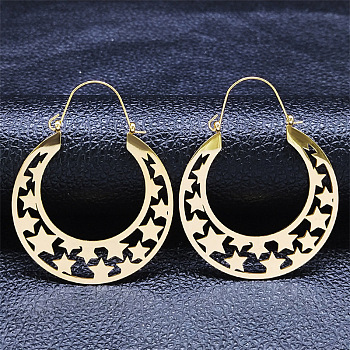 304 Stainless Steel Hollow Star Hoop Earrings, Bohemia Theme Earrings, Golden, 50x40x1mm