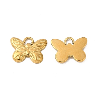 Ion Plating(IP) 304 Stainless Steel Pendants, Butterfly Charm, Real 18K Gold Plated, 9x11.5x1mm, Hole: 1.6mm