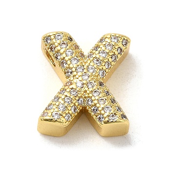 Brass Micro Pave Clear Cubic Zirconia Charms, Real 18K Gold Plated, Letter X, 10.5~13.5x3.5~14x5mm, Hole: 1.8~2x1.8~2.5mm