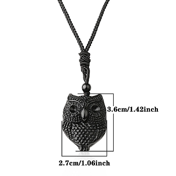 Natural Obsidian Pendant Necklace for Men, Owl, 25.20 inch(64cm)