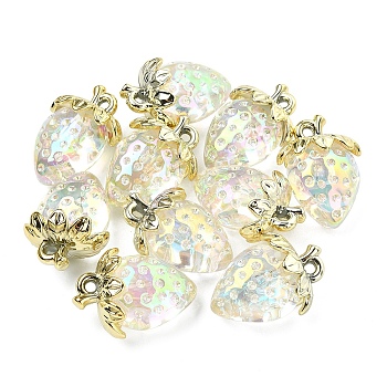 10Pcs Transparent Acrylic Pendants, Strawberry, Clear, 32x23x14.5mm, Hole: 2.5mm