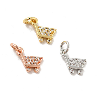 Shopping Cart Brass Micro Pave Clear Cubic Zirconia Charms, with Jump Rings, Cadmium Free & Lead Free, Mixed Color, 9.5x10x2mm, Hole: 2.5mm