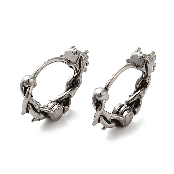 316 Surgical Stainless Steel Hoop Earrings, Branch, Antique Silver, 15x6mm