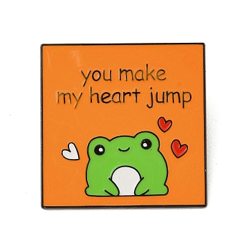 You Make My Heart Jump Alloy Brooches, Cartoon Frog Enamel Pins, Dark Orange, 35x35mm