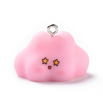 Opaque Resin Pendants, Cartoon Cloud Charms, with Platinum Tone Iron Loops, Pink, 19.5x27x21mm, Hole: 2mm