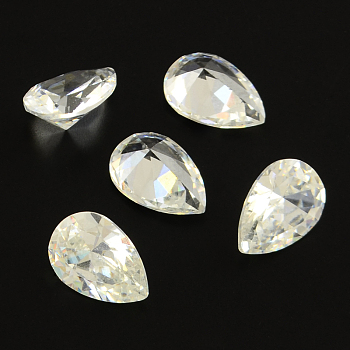 Teardrop Shaped Cubic Zirconia Pointed Back Cabochons, Faceted, Clear, 14x10mm