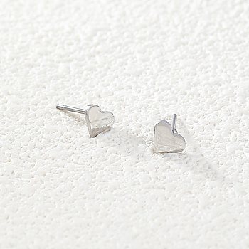 Stainless Steel Stud Earrings, for Women, Heart, 6mm