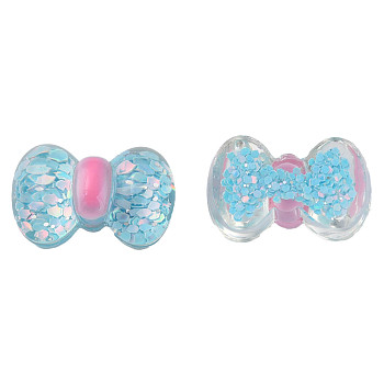 Transparent Epoxy Resin Cabochons, with Paillettes, Bowknot, Light Sky Blue, 14.5x22x9mm