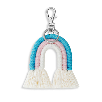 Boho Rainbow Keychain Weaving Macrame Rainbow Tassel Keychain Cute Keychain for Women Girl Bag Wallet Accessories, Steel Blue, 12x7cm