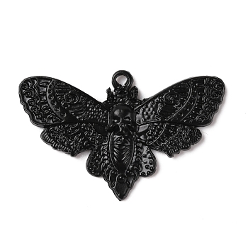 Alloy Pendants, Moth, Electrophoresis Black, 26x41x1.5mm, Hole: 1.6mm