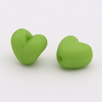 Colorful Acrylic Beads, Frosted, Heart, Green Yellow, 9x10x7mm, hole: 1.5mm, about 13pcs/6g