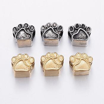 304 Stainless Steel European Beads, Large Hole Beads, Paw Prints, Mixed Color, 9x11x8mm, Hole: 5mm