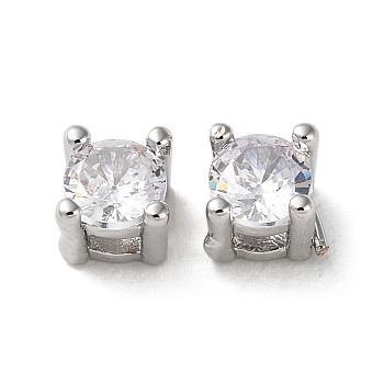 Brass Micro Pave Cubic Zirconia Slide Charms, Square, Platinum, 4x4x4mm, Hole: 2x1mm