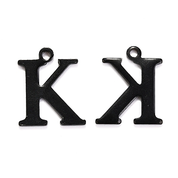 304 Stainless Steel Alphabet Charms, Electrophoresis Black, Letter.K, 12x10x1mm, Hole: 1mm