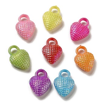 Plating Opaque Acrylic Pendant, AB Color, Heart, Mixed Color, 16.5x11x5mm, Hole: 3.5mm, 1219pcs/500g