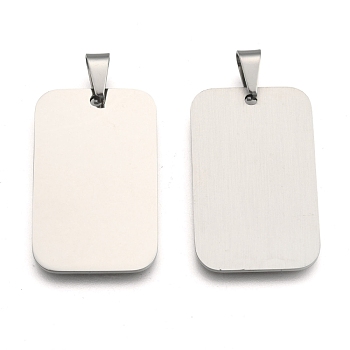 Rectangle Tag Pendants, 201 Stainless Steel Pendants, Stainless Steel Color, 40x25x1.5mm, Hole: 4~5.5x8.5~10mm