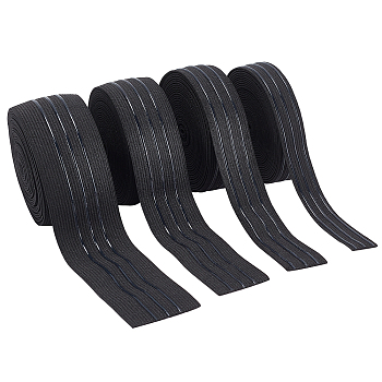 Elite 20Yards 4 Style Polyester Elastic Ribbon, Non-slip Ribbon, Flat, Black, 20mm, 5yards(4.57m)/Style