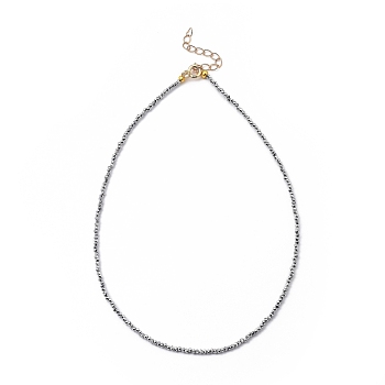 Faceted Rondelle Glass Beaded Necklaces, with Golden Plated Brass Spring Ring Clasps, Gray, 14.37 inch(36.5cm)