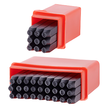 2 Sets 2 Styles Carbon Steel Stamps, for Imprinting Metal, Plastic, Wood, Leather, Mixed Patterns, Black, 61x6x6mm, 1 set/style