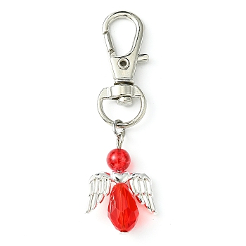 Angel Glass Pendant Decoration, with Alloy Swivel Lobster Claw Clasps, Red, 58mm