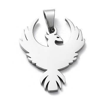 304 Stainless Steel Pendants, Eagle Charm, Stainless Steel Color, 22x18x1.4mm, Hole: 5.5x3mm