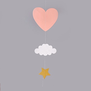 Kindergarten Window Hanging 3D Paper Heart Cloud Ornaments, for Wedding Baby Shower Birthday Party Decorations, Pink, 47.5x7.8~18cm