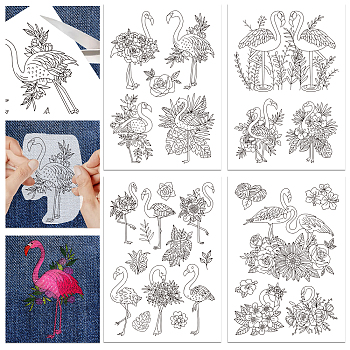4 Sheets 11.6x8.2 Inch Stick and Stitch Embroidery Patterns, Non-woven Fabrics Water Soluble Embroidery Stabilizers, Flamingo Shape, 297x210mmm