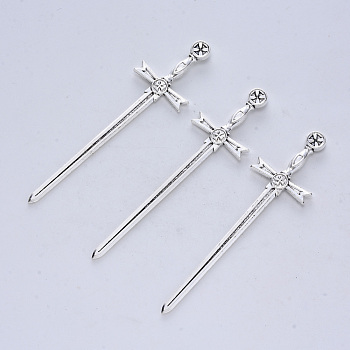 Tibetan Style Alloy Cabochons, Long Swords, Cadmium Free & Lead Free, for Crafting, Jewelry Making, Antique Silver, 91.5x24.5x4mm, about 91pcs/500g