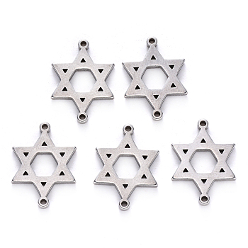 201 Stainless Steel Links, for Jewish, Star of David, Stainless Steel Color, 18.5x13x1.5mm, Hole: 1.2mm