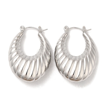 304 Stainless Steel Thick Hoop Earrings, Croissant, Stainless Steel Color, 34x24x10mm