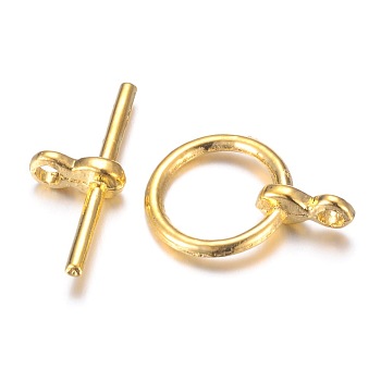 Alloy Toggle Clasps, Ring, Golden, Ring: 12x17x1mm, Hole: 1.5mm, Bar: 19x8x1mm, Hole: 1.5mm