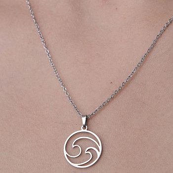 201 Stainless Steel Hollow Wave Pendant Necklace, Stainless Steel Color, 17.72 inch(45cm)