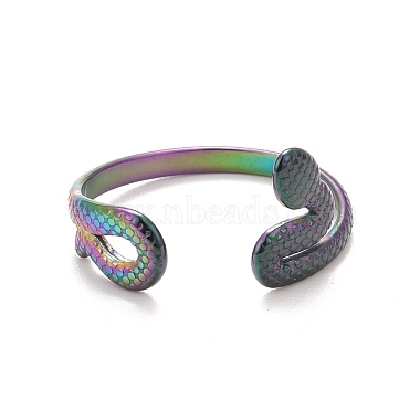 Placage ionique (ip) couleur arc-en-ciel 304 anneau de manchette ouvert serpent en acier inoxydable pour femme(RJEW-C025-18M)-2