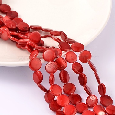 12mm Red Flat Round Freshwater Shell Beads