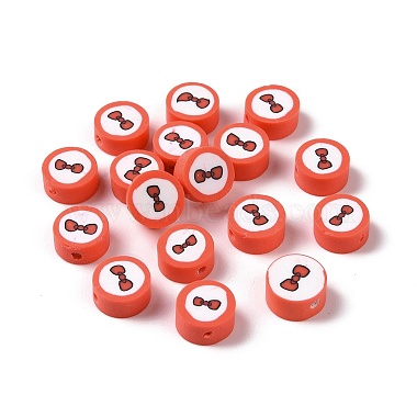 Orange Red Flat Round Polymer Clay Beads
