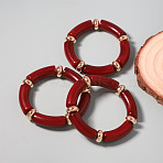 3Pcs Tube Alloy & Resin & CCB Plastic Beaded Strertch Bracelets for Women, Dark Red, 7-7/8 inch(20cm)(FS-WG2018E-02)