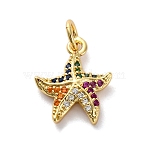 Brass Micro Pave Cubic Zirconia Pendants, Cadmium Free & Lead Free, Sea Animals Charms, Real 16K Gold Plated, with Jump Ring, Starfish, 14x11.5x3mm, Hole: 3mm(KK-S510-47G-04)