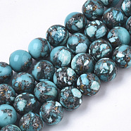 Assembled Synthetic Imperial Jasper and Natural Pyrite Beads Strands, Dyed, Round, 8mm, Hole: 1mm, about 48~49pcs/strand, 15.94 inch(40.5cm)(G-S366-053)