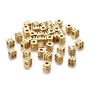 Brass Spacer Beads, Long-lasting Plated, Grooved Cube, Golden, 4x4x4mm, Hole: 1.8mm(KK-K249-02D-G)