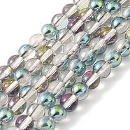 Transparent Electroplate Glass Beads Strands, Pearl Luster Plated, Round, Light Green, 4mm, Hole: 0.7mm, about 101pcs/strand, 14.57~14.96''(37~38cm)(GLAA-T032-T4mm-C05)