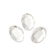 Glass Rhinestone Cabochons, Flat Back & Back Plated, Faceted, Oval, Crystal, 14x10x3.5mm(RGLA-P037-13A-001)