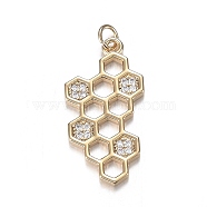 Brass Micro Clear Cubic Zirconia Pendants, Long-Lasting Plated, Molecule, Real 18K Gold Plated, 23x11.5x1.5mm, Hole: 2.8mm(ZIRC-F120-073G)