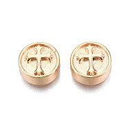 Brass Beads, Flat Round with Cross, Cadmium Free & Nickel Free & Lead Free, Real 18K Gold Plated, 10x4.5mm, Hole: 1.4mm(KK-N216-358LG)