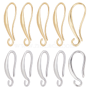 20Pairs 2 Style  Brass Earring Hooks, Ear Wire, with Horizontal Loop, Long-Lasting Plated, Platinum & Golden, 17~21x8.5~9x1.5mm, Hole: 2mm, 21 Gauge, Pin: 0.7x0.8mm, 10pairs/color(KK-BBC0004-30)