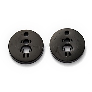 304 Stainless Steel Charms, Flat Round with Hollow Girl, Electrophoresis Black, 12x1.4mm, Hole: 2mm(STAS-F261-03EB)