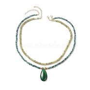 Natural Agate Pendant Necklaces Sets for Women, Natural Malaysia Jade and Taiwan Jade Beads Necklaces, 15.94~18.31 inch(40.5~46.5cm), 2pcs/set(NJEW-JN04130)