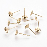 304 Stainless Steel Stud Earring Settings, Real 18k Gold Plated, Tray: 5mm, 12.5x6mm, Pin: 0.8mm(STAS-P221-07G)
