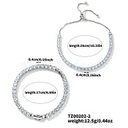 2Pcs 2 Style Cubic Zirconia Chain Bracelet Set, Adjustable Brass Slider Couple Bracelets, White, (SK7493-2)