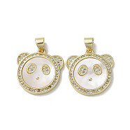 Brass Micro Pave Cubic Zirconia Pendants, with Shell, Panda, Real 18K Gold Plated, 19x18x3mm, Hole: 3.5x5mm(KK-G485-21A-G)