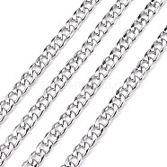 304 Stainless Steel Cuban Link Chains, Chunky Curb Chains, Unwelded, with Spool, Stainless Steel Color, 6mm(CHS-G010-02P)